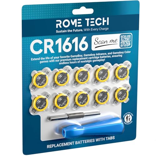 Rome Tech 3V CR1616 Batteries with Solder Tabs + Screwdriver Security Bit Set. Compatible with Silver, Emerald, Saphire, Ruby Gameboy Cartridge - CR 1616 Replacement Battery - (10-Pack)