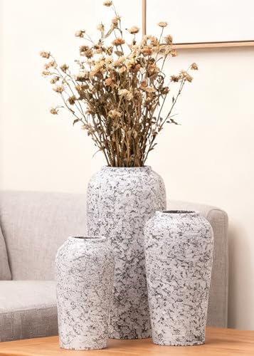 VASETOPIA Keramik Vasen 3 Stück, Moderne Rustikaler Stil Home Decor Blumenvasen für Pampas Grass, Wohnzimmer (17 Schwarzweiß)