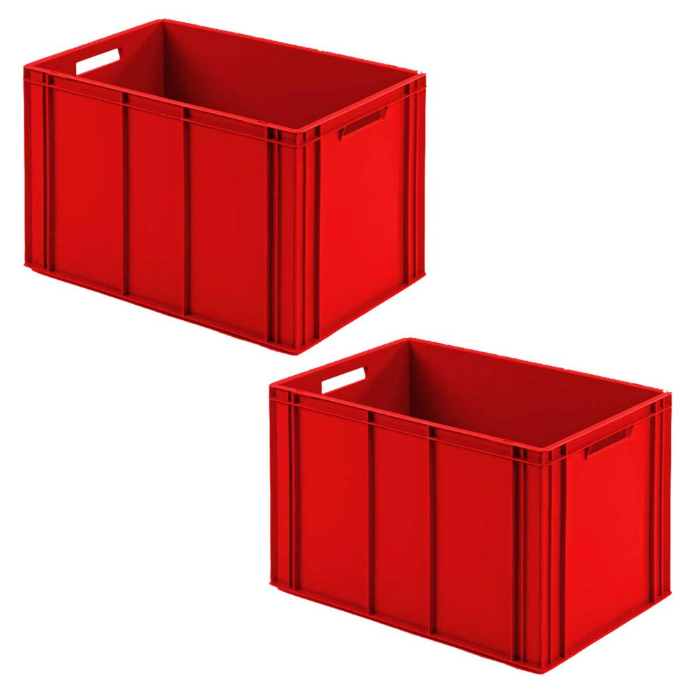 BRB 2 contenitori europei con 2 maniglie, lunghezza x larghezza x altezza 600 x 400 x 420 mm, fondo a costine (rosso)