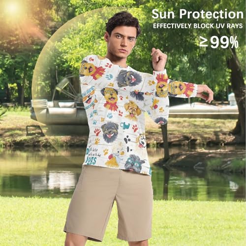 Bolaz Mens UV Protection Shirts Rash Guard Long Sleeve UPF 50+ Cartoon Dog Funny Quick Dry S4