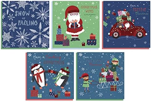 Christmas Cards Multipack - Set of 20 Assorted Xmas Greeting Cards for Kids and Adults - Cute Christmas Characters - Festive - For Men and Women - Comes with Stickers and Envelopes - Central 23