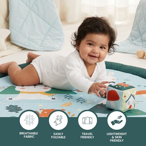 Image of Tidy Sleep Baby Play Mat | Activity Play Mat with 1 Dice Cube Toys, | Foldable & Travel-Friendly (Let's Explore)