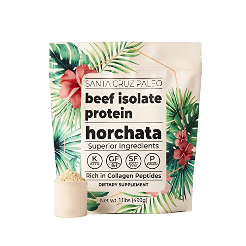 Santa Cruz Paleo Beef Isolate Protein Powder, Horchata, Rich in Collagen Peptides, Gluten Free, Keto, Sugar Free, Paleo, Grass Fed, 20g Protein Per Servngs, Low Calorie, Clean Ingredients, 1.16 Lbs