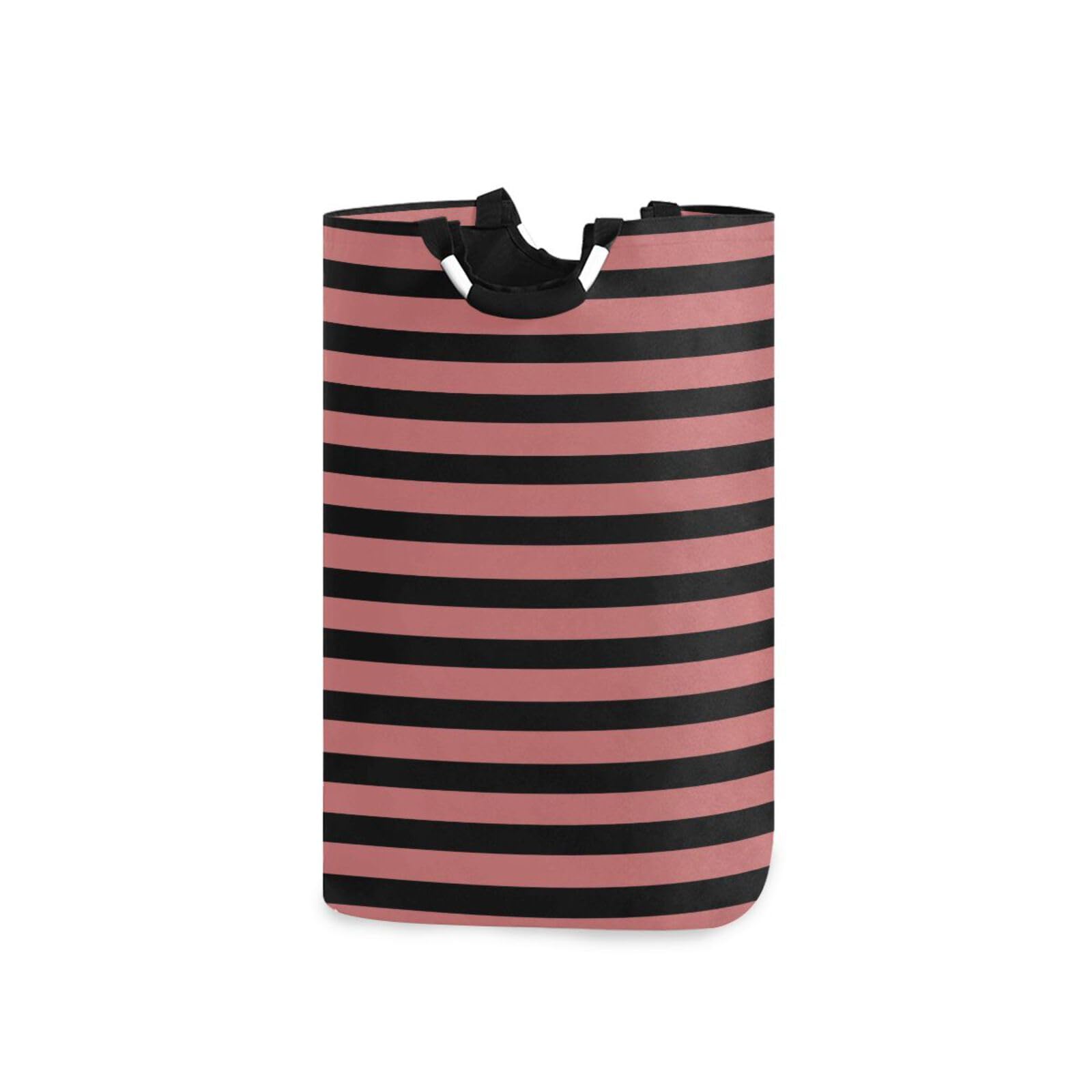 Jihqo Laundry Hamper Basket Dark Pink Black Stripes Collapsible Nursery Storage Bin Waterproof Clothing Baskets for Home Bedroom Bathroom Washing Room