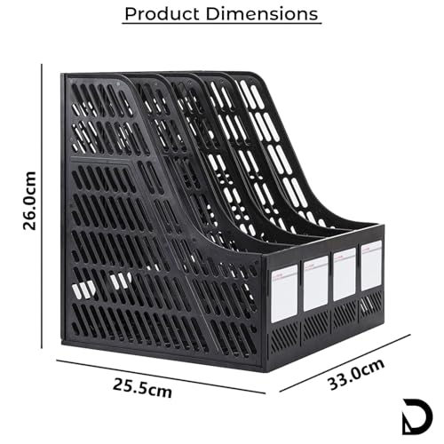 Image of DaKos Multipurpose Plastic 4 Compartments File Rack Paper Holder Desktop, File Holders Organizer Box (Black)
