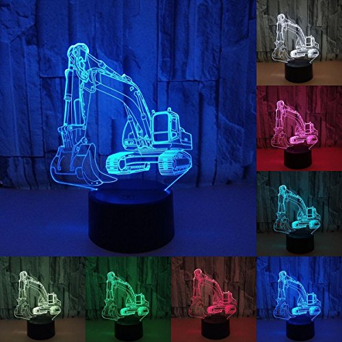 3D Optical Illusion Lampe LED Nachtlichter,KINGCOO Verstellbar 7 Farben LED Schreibtischlampen Acryl Licht Berührungsschalter Stereo Visual Atmosphäre Tischlampe,Geschenk für Weihnachten (Bagger) Cover