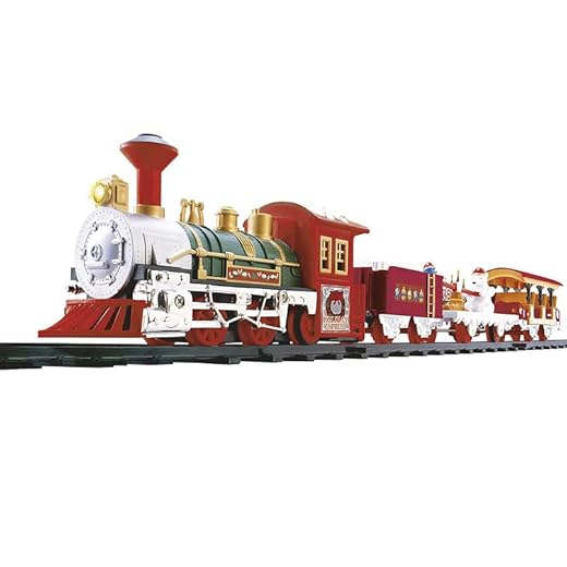 WEB2O - Tren eléctrico navideño con sonido y luz, con vagones animados, raíles, abetos y Papá Noel