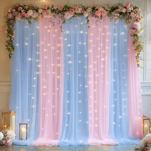 Telón de Fondo de Tul Rosa y Azul con Luces 2 Paneles miniatura 7