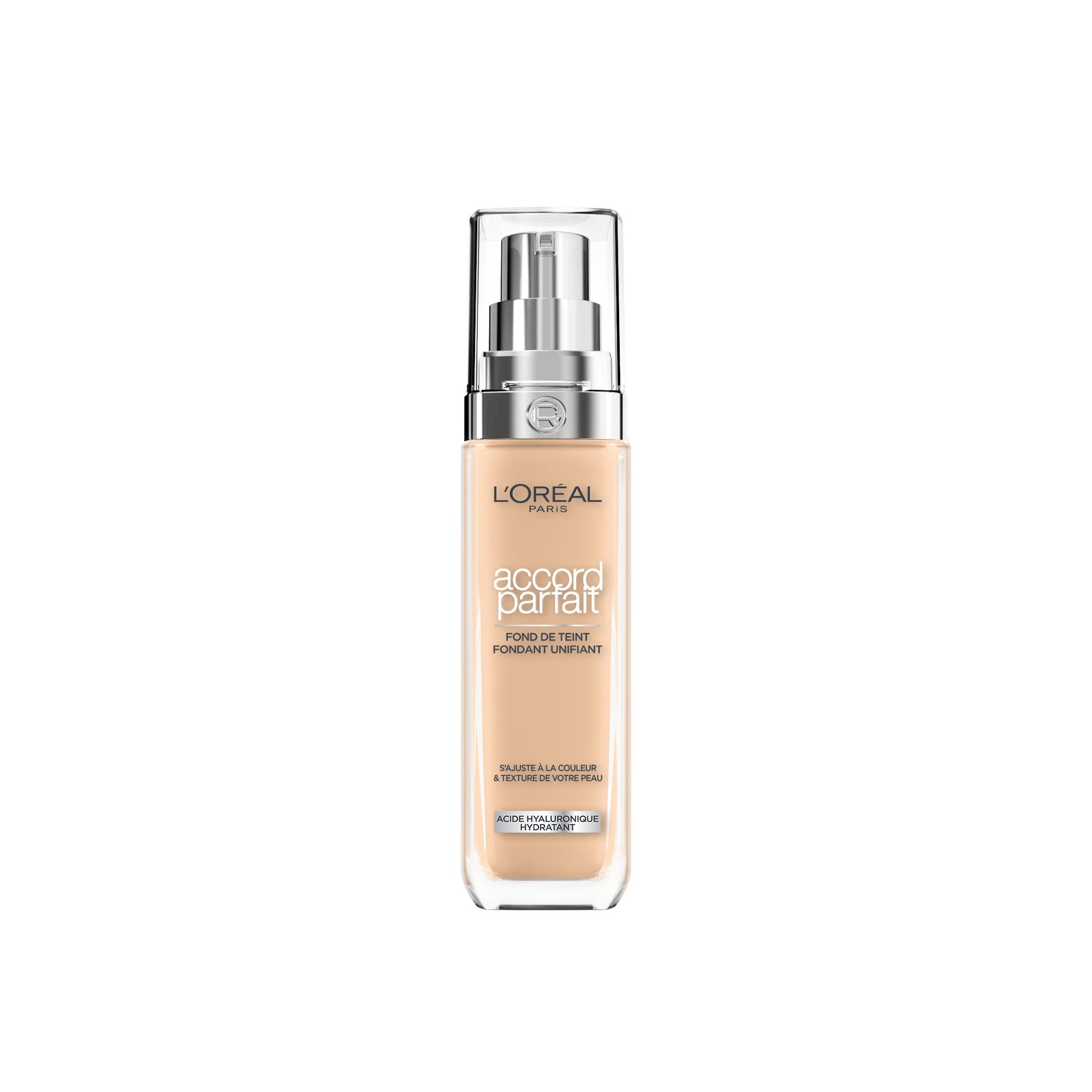 L'Oréal Paris - Fond de Teint Fluide - Hydratation 24H - Formule à l'Acide Hyaluronique - Tous les Types de Peaux - Accord Parfait - Teinte : Beige Crème (3.​N) - 30 ml