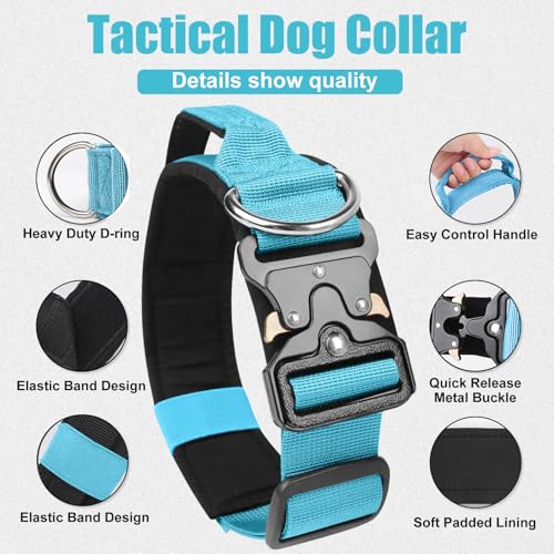 AKOFIC Taktisches Hundehalsband mit Griff, Breites Halsband Hund Gepolstert aus Nylon, Verstellbar Robuster Dog Collar mit Metallschnalle für Mittlere Große Hunde (Blau, L)