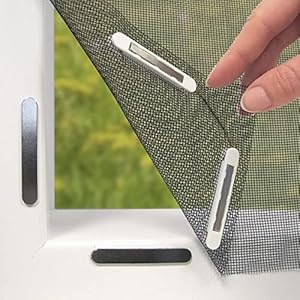 Hoberg Moustiquaire de fenêtre avec Fixation magnétique innovante | Moustiquaire jusqu’à 150 x 130 cm découpable Individuellement, Pas de perçage ni de vissage | Fixation avec 16 aimants [Noir]