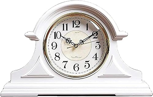 Reloj de repisa de madera silencioso para el hogar, vintage, funciona con pilas, reloj de mesa retro para decoración de sala de estar con campanas,