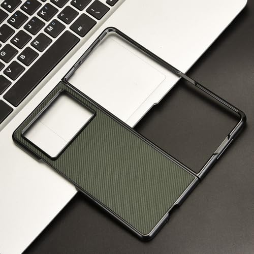 Image of for Tecno Phantom V Fold2 Case Carbon Fiber Texture Shockproof PU+PC Phone Cover - Green