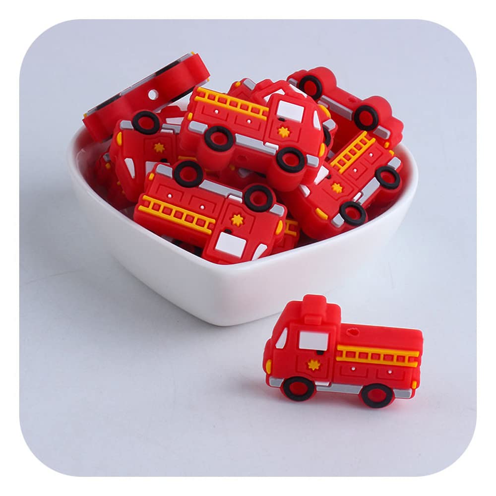 Lot De 10 Perles Focales En Silicone En Forme De Camion De Pompiers Pour Stylos, Porte-clés, Bracelets Et Colliers