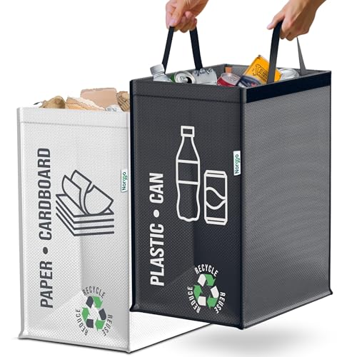 Norggo® Poubelle tri selectif 2 bacs 50L - Sac tri selectif pour le plastique et le papier - Flexible poubelle de tri avec poignée - Bac de tri pour déchets...