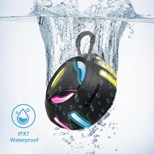 Image of Bluetooth Shower Speaker Waterproof, Portable Bluetooth Speakers Wireless, Outdoor, Floating IPX7, Built-in Mic, 24H Playtime with LED Lights, Loud HD Sound, Powerful Bass, Gifts for Unisex - Black
