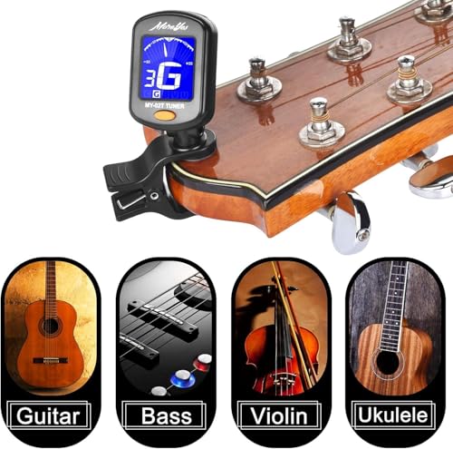 Image of IMAGINEA Guitar Tuner Clip-On for Acoustic, Electric, Bass & Ukulele - Digital Chromatic Tuning with LCD Display + Metal Capo & 5 Premium Pick - Portable Guitar Accessories Kit for Beginners & Players