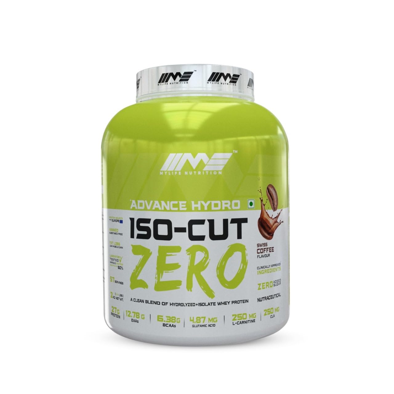 MyLife Nutrition Advance Hydro Iso Cut Zero Whey Protein – 27g Protein, 12.78g EAAs, 6.6g BCAAs | Swiss Coffee Flavor | 2kg (Pack of 1) | Supports Muscle Growth, Recovery, and Performance
