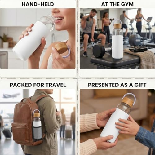 Image of Giftana Personalized Borosilicate Bottle 500ml with Handle - White