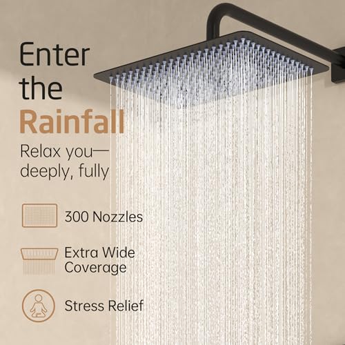 Kit de sistema de ducha KES Rain Shower, cabezal rectangular de 12 pulgadas, kit de válvula de ducha empotrada en pared, juego de grifería negro con ducha lluvia de alta presión y ducha manual, certificado cUPC, modelo XB6242S12-BK miniatura 2