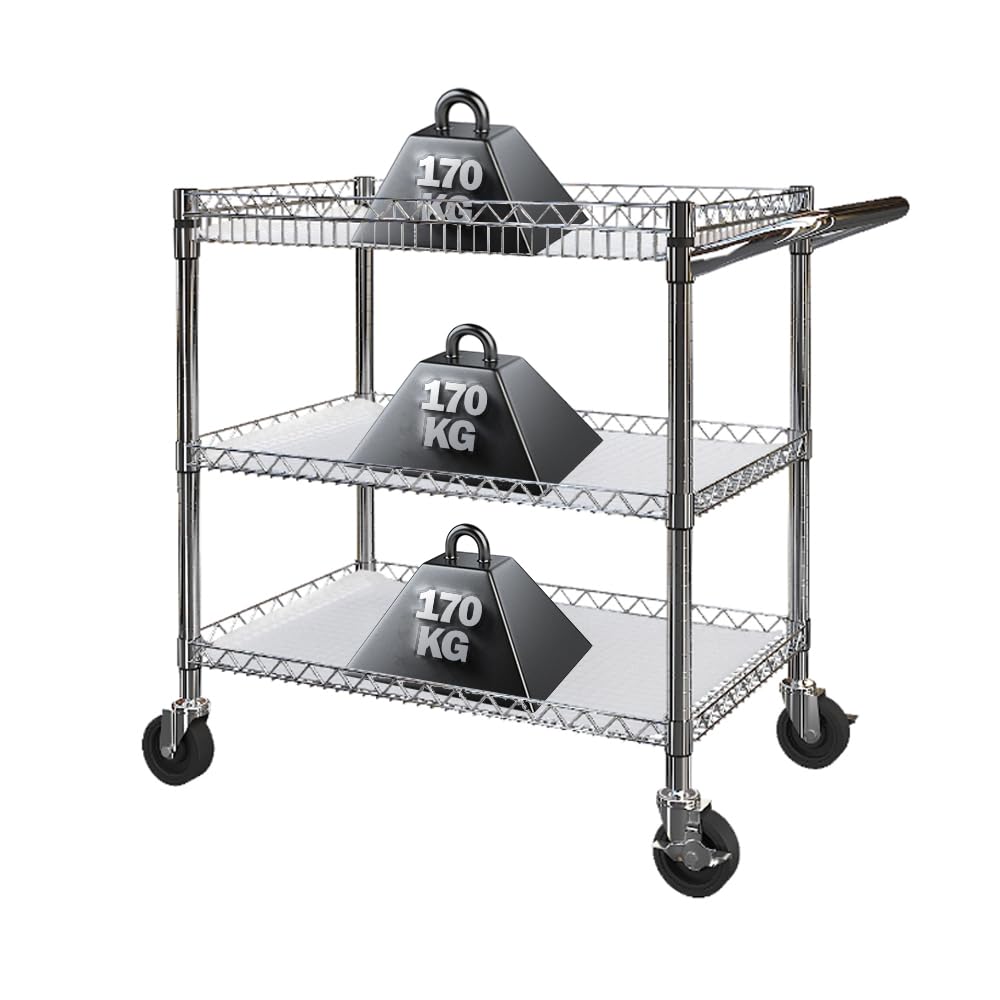 BPT Servierwagen mit Rollen, 3 böden Teewagen, Hotelrestaurant-Küchenwagen (Silber-(500KG))