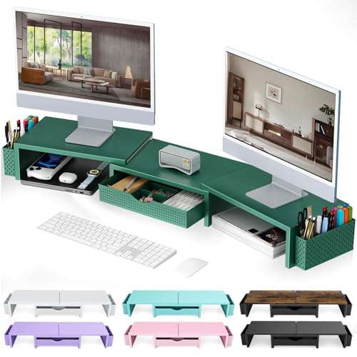 Image of gianotter Dual Monitor Stand Riser With Drawer and 2 Pen Holders
