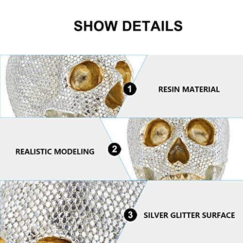 Stobok 1Pc Skull Decor, Halloween Skull Statue Human Skull Bead Stone Bling Human Head Skeleton Skull Figurines Halloween Decor For Halloween Party Supplies, 3.73X3.34X2.36Inches #TOP3