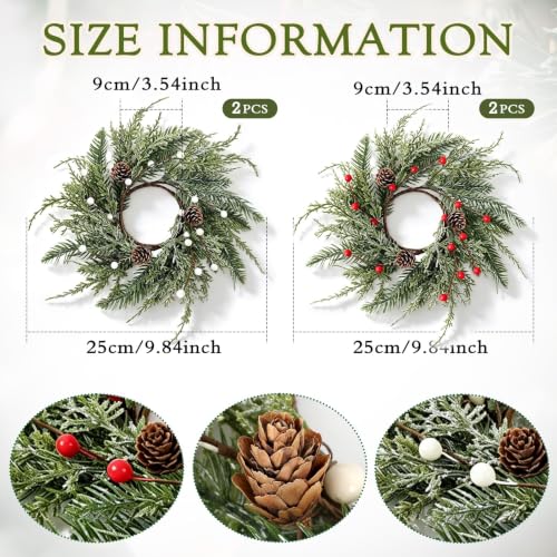 Image of 4 PCS Fall Candle Ring Wreaths Artificial Autumn Candle Holder Wreath | Thanksgiving Candle Ring with Berries Eucalyptus Forsythia for Farmhouse Harvest Pillar Candles Table Centerpiece Decor
