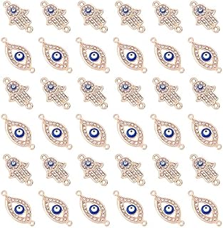 NBEADS 60 Pcs Evil Eye Alloy Enamel Charms, 2 Style Evil Eye Links Connectors Horse Eye Charms with Crystal Rhinestone and Enamel Hamsa Hand Alloy Charms for Jewelry Making
