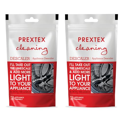 Image of Prextex Descale Compatible For All Washing Machine Front Load and Top Load, Cleaning Powder, Descaling Powder, Remove Odours and Buildup, Drum Cleaner 100 gram(100 g (Pack of 2))