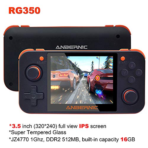 DREAMHAX RG350 Handheld Game Console with 3.5 Inch IPS Screen Preload 10000 Games Opendingux System, Video Games Gameboy with Dual 1GHz / 512M / 16G + 32G (Black )