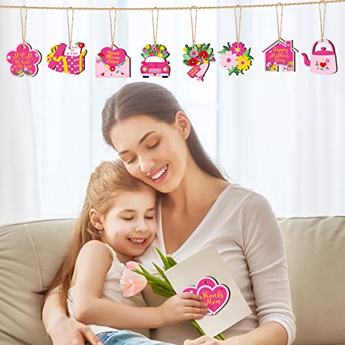 36 Pcs Mother's Day Wood Hanging Ornaments Mother's Day Pendant Slices Tags Hanging Decoration Wood Mom Ornament For Birthday Party Anniversary Home Tree Decor, 12 Styles #TOP3
