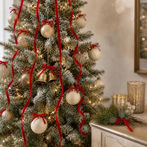 Image of Tsorode 10 Yards Red Velvet Ribbon for Christmas Tree,3 /8 Inch