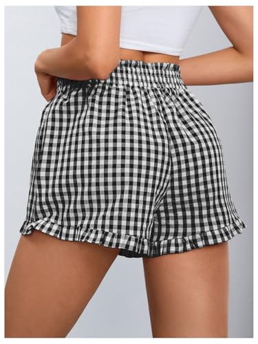 Image of MakeMeChic Women's Gingham Ruffle Lounge Shorts Elastic High Waist Pajamas Boxer Shorts