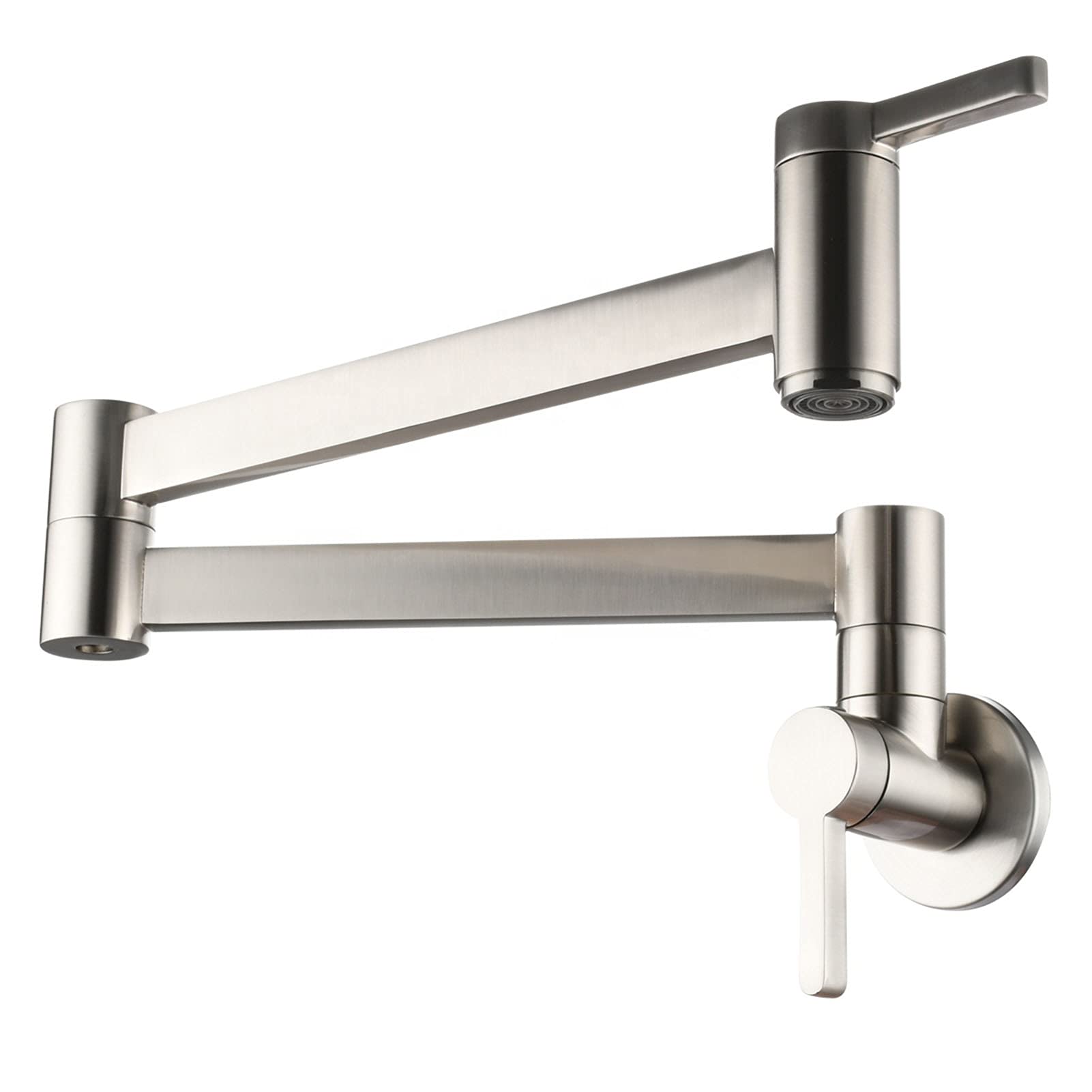 Grifo de llenado de ollas Latón Plegable Estirable Montaje en pared Grifo de fregadero de restaurante de cocina con brazo oscilante de doble articulación Orificio único Dos manijas, níquel c