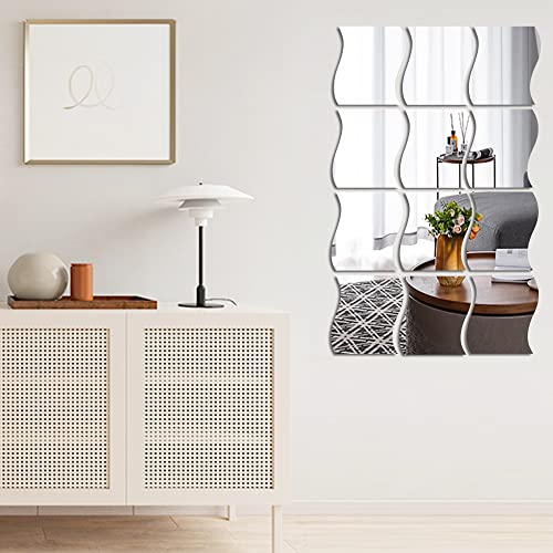 Mcleulla 12Pcs Wavy Mirror Wall Stickers, 3D Mirror Art Diy Home Decorative Acrylic Mirror Wall Sheet Plastic Mirror Tiles For Home Living Room Bedroom Sofa Tv Setting Wall Decoration Decor Decal #TOP1