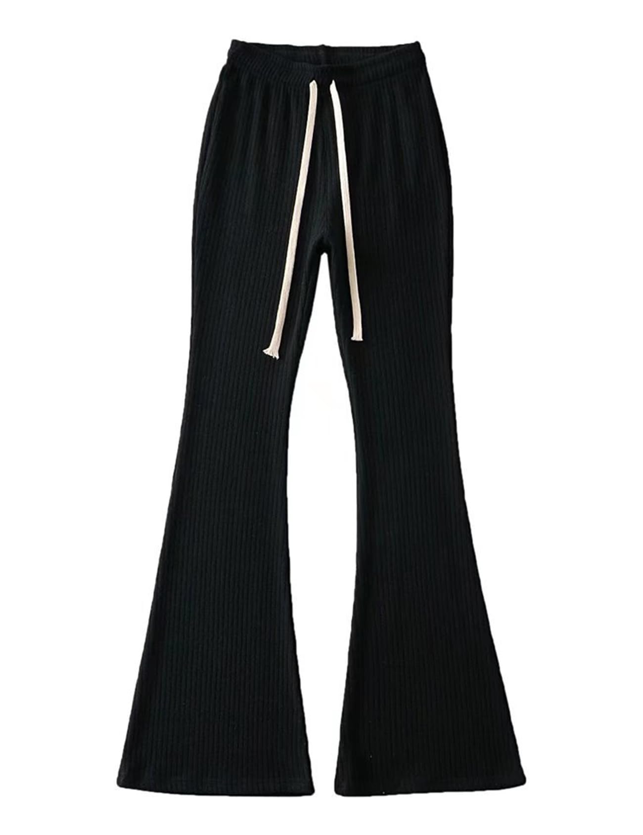 Womens Ribbed Knit Pants Flare Leg Sweater Pants Drawstring High Waisted Stretchy Pants Trousers