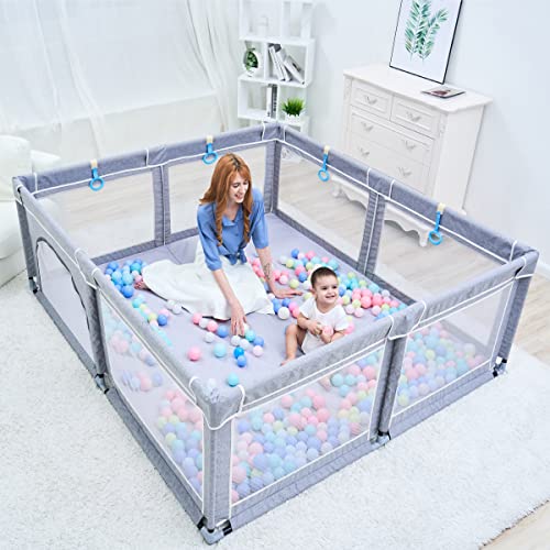 Baby Playpen, Baby Playpen for Toddler, Baby Playard, Playpen for Babies with Gate, Indoor & Outdoor Playard for Kids Activity Center，Sturdy Safety Play Yard with Soft Breathable Mesh - Thumbnail 7