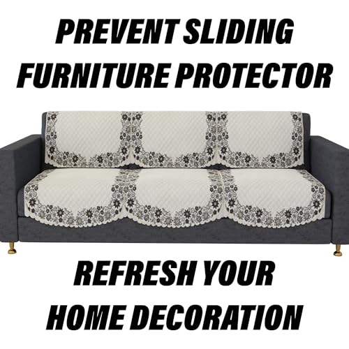 Image of Kuber Industries Sofa Cover | Velvet Sofa Cover Set | Digital Painting Quilted Sofa Set | Suede Ultra Sonic Couch Cover | Sofa Cover for Living Room | Cream