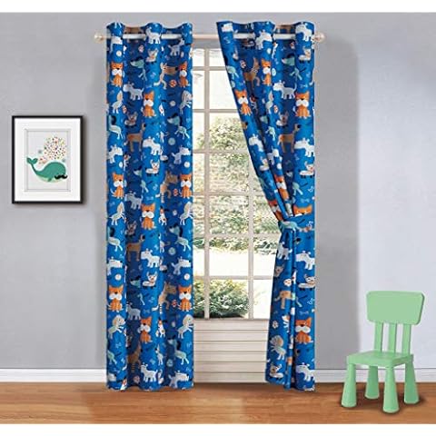 Kids zone Home Linen 2 Panel Curtain Set with Grommet for Boys Girls Teens Bedroom Multicolor Set New (Blue Dog Bones Balls Puppies Brown White Orange) Cover