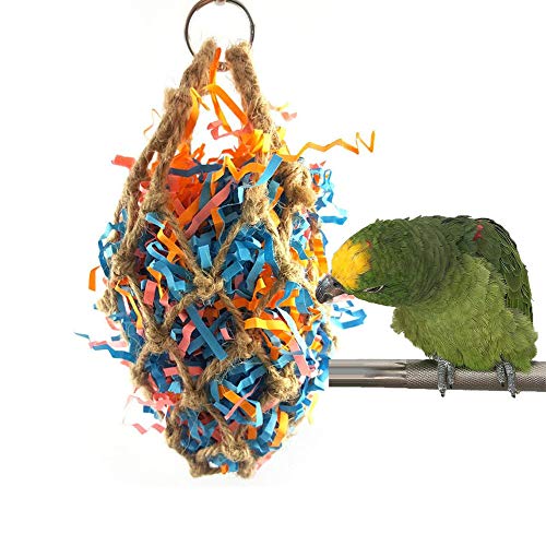 Keersi Jute Bandes de Papier Bird Jouet à mâcher pour Animal Domestique Parrot Perruche Perruche Amazones Calopsittes Inséparable Finch Canaries cacatoès Perroquet Gris du Gabon Éclectus