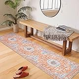 Taleta Kalina Teppich Läufer, Orientalischer Küchenläufer, Vintage Teppich Faltbar, Waschbarer Orientteppich Kurzflor für Flur, Schlafzimmer, Kücher, Büro, Esszimmer,Orange 80x300cm