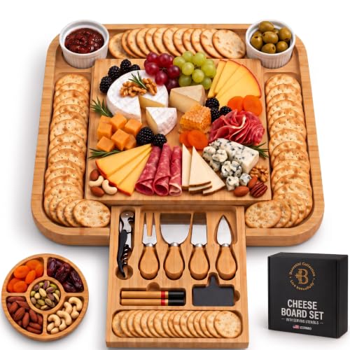 Charcuterie Board Cheese Board Set with Accessories - Bamboo...