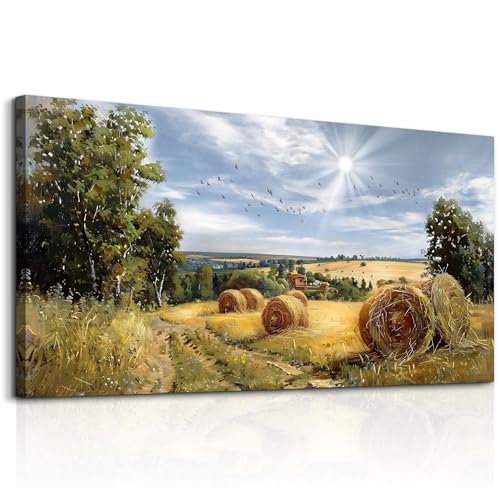 FUHAIHUA Large Wall Decor For Living Room Canvas Wall Art For Bedroom Inspiration Wall Decorations Country Field Pictures Landscape Paintings Artwork Posters Mural Modern Room Home Decor 24x48 In