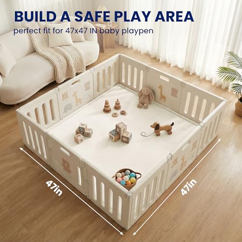Image of Huloo Sleep Ultra Soft Baby Play Mat for Floor,1.3 inch Thick Elasti-Foam 47x47 Play Mat for Playpen,Water-Repellent Coral Velvet for Tummy Time, Non-Slip Backing Safe for Toddlers & Infants(Cream)