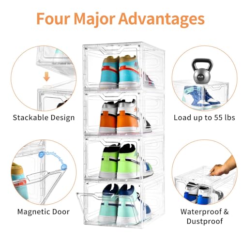 Image of 10 Pack Large Shoe Boxes Clear Plastic Stackable,Shoe Storage Organizer with Lids,Shoe Rack for Closet,Shoe Organizer and Shoe Containers for Sneaker Storage, Shoe Display Case Fit up to US Size 13