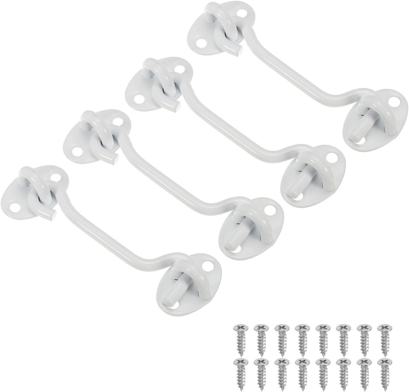 PATIKIL 4 Inch Hook Eye Latch, 4 Pack Carbon Steel Privacy Hook and Eye Latch Gate Latch Lock for Window Sliding Door Barn Door, White