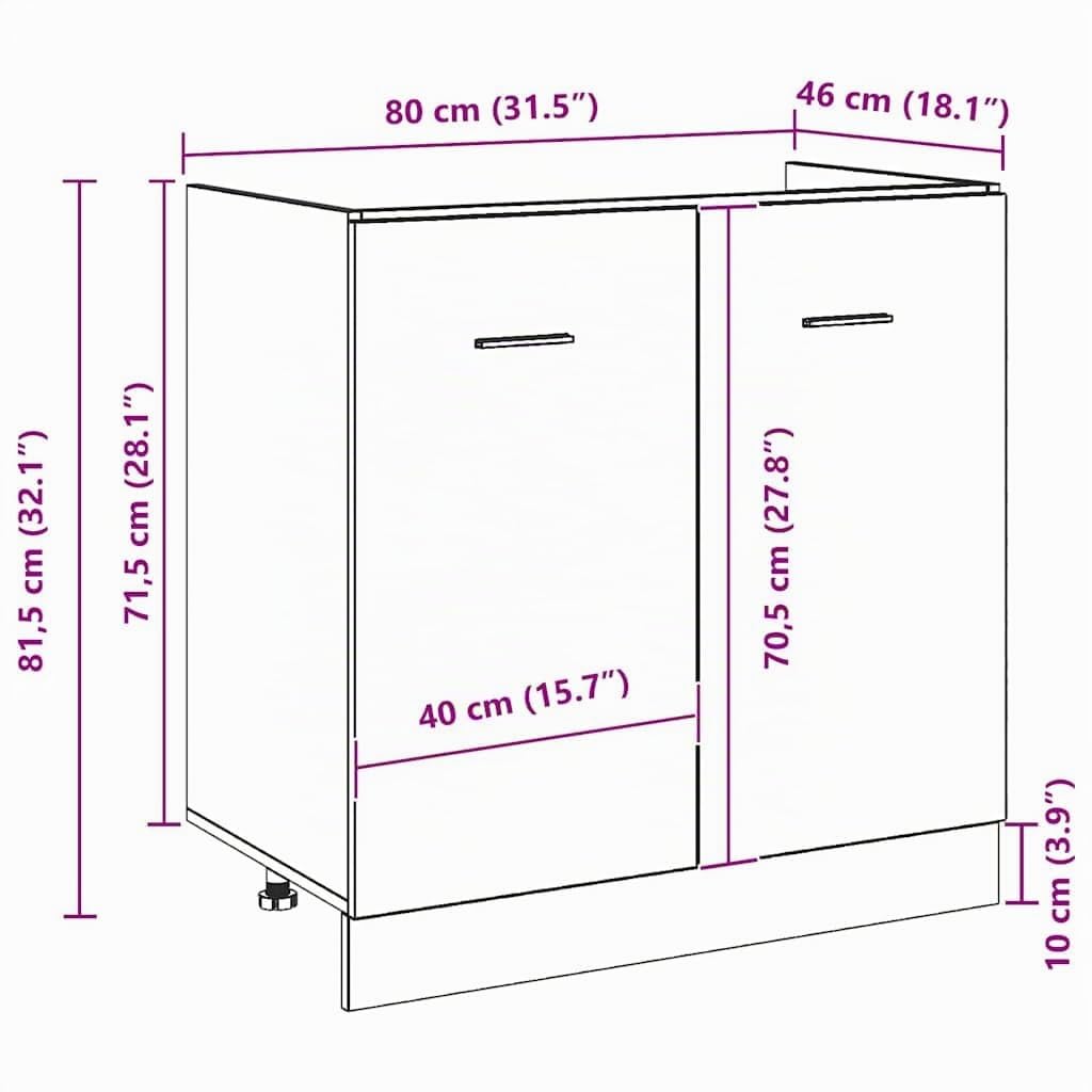 vidaXL Mueble Bajo para Fregadero Roble Negro 80x46x81,