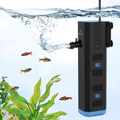 fishkeeper Aquarium Filter,265GPH Fish Tank Filter for Green Water and Algae Clean,16W Multi-Layer Filtration/Oxygenation/Circulation & Physical Sponge Submersible Pump Filter for Saltwater Freshwater