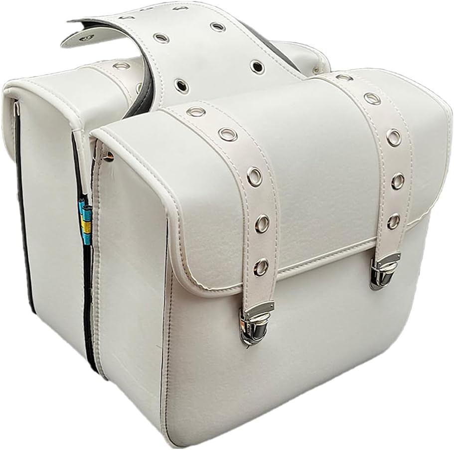 UNISTRENGH Retro Bicycle Pannier Bag Leather Rear Rack Bike Seatpost Bags, Motorcycle Saddle Accessories Bag (White, 30X12X29CM)